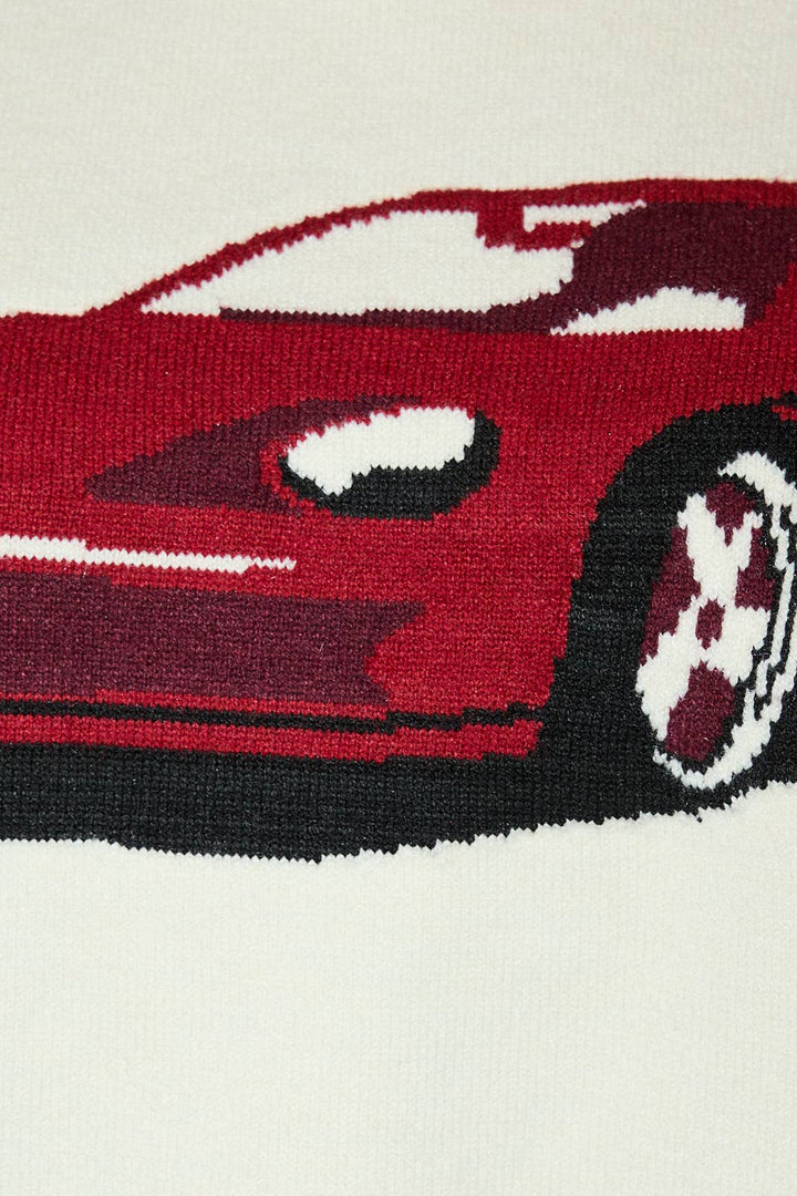 ROUND NECK LONG SLEEVE "CAR" GRAPHIC SWEATER
