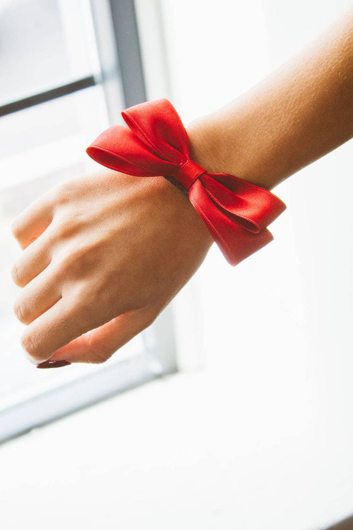 Double Bow Silk Scrunchie: Red