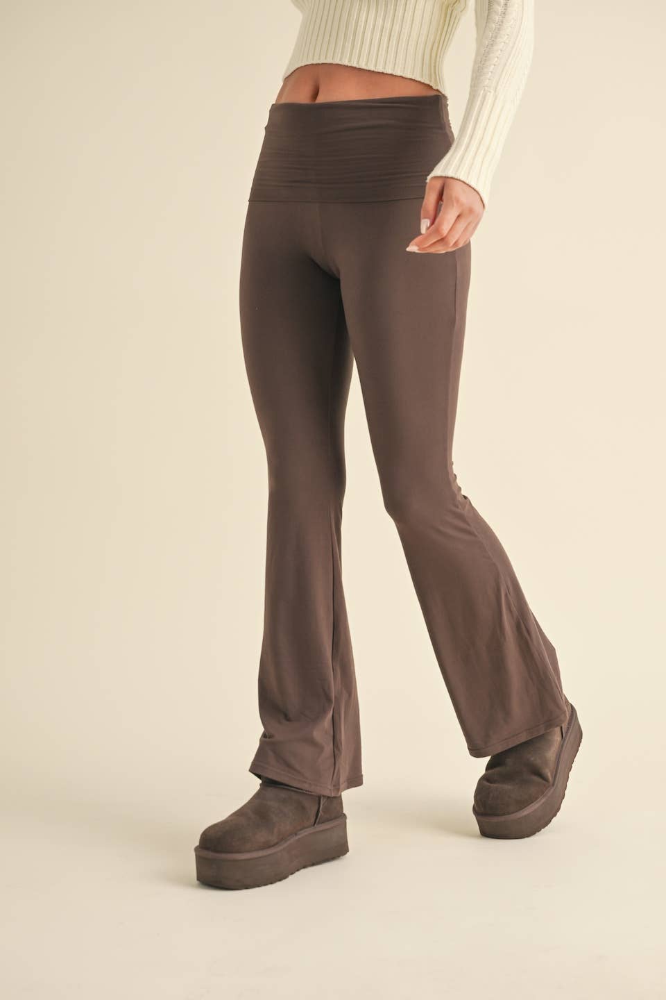 Soft Knit Fold over Flare Pants