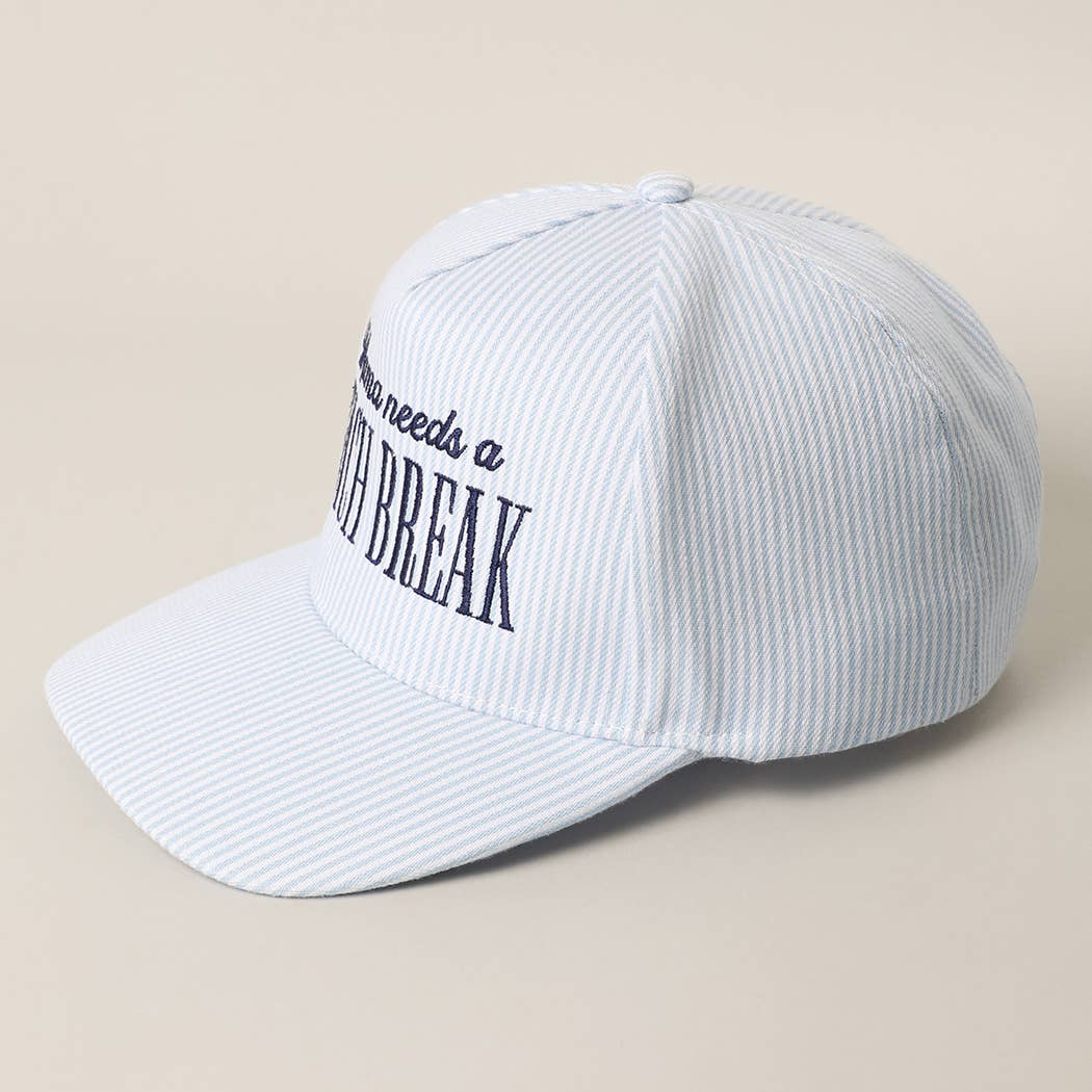 Fashion City - MAMA NEEDS A BEACH BREAK Embroidered StripedTrucker Hat: Pink
