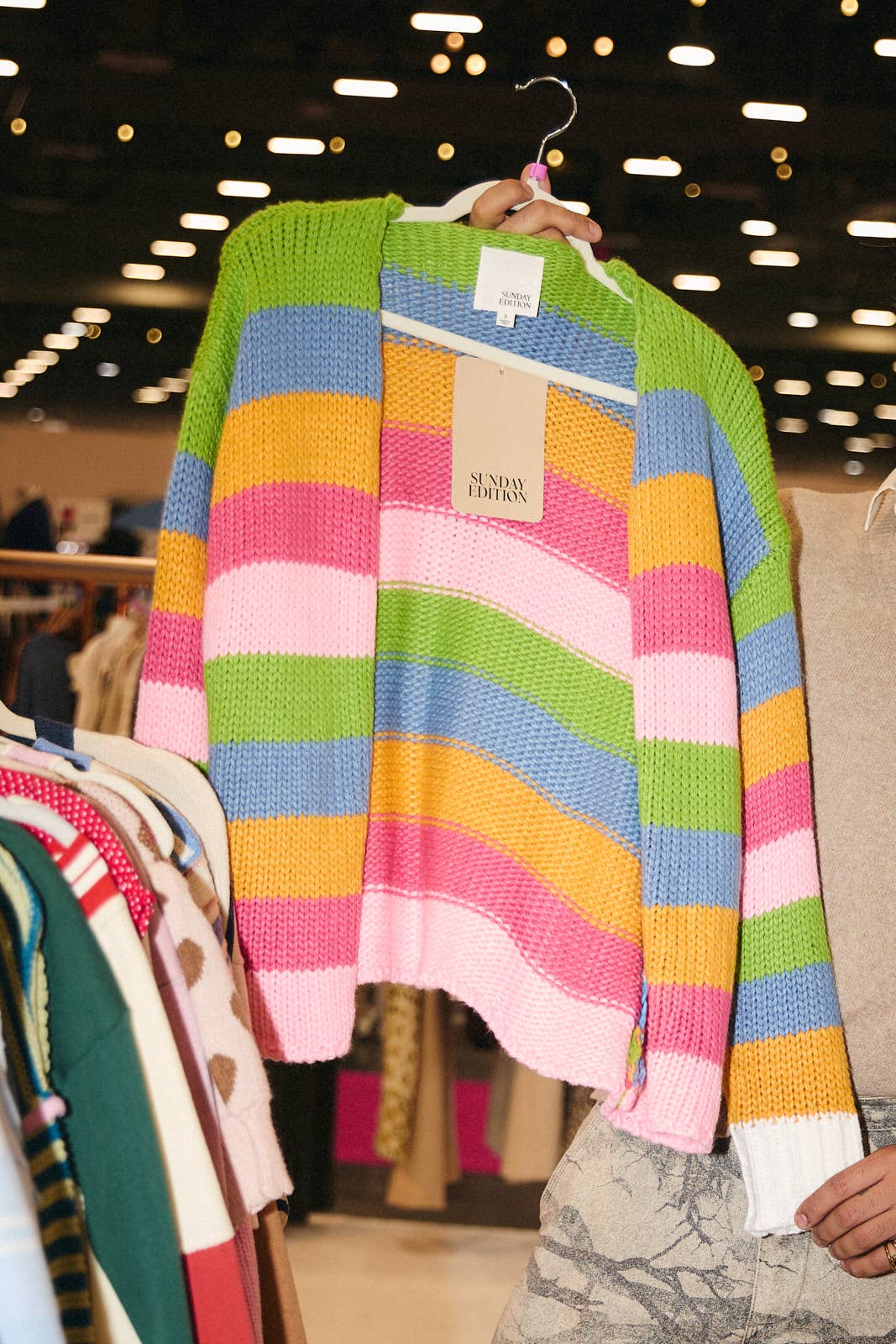 MULTI COLORED STRIPE CHUNKY SWEATER CARDIGAN