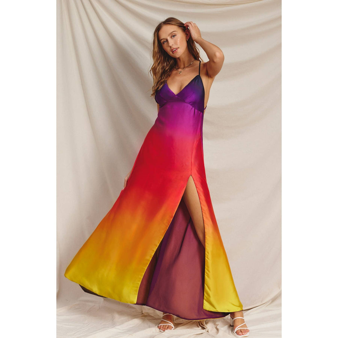 Radiance Ombre Open Back Plunging Maxi Dress