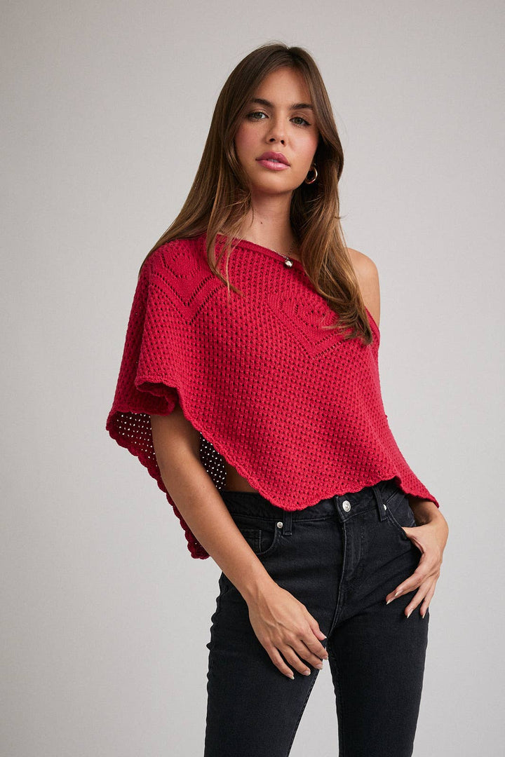 OFF SHOULDER HEART CROCHET PONCHO