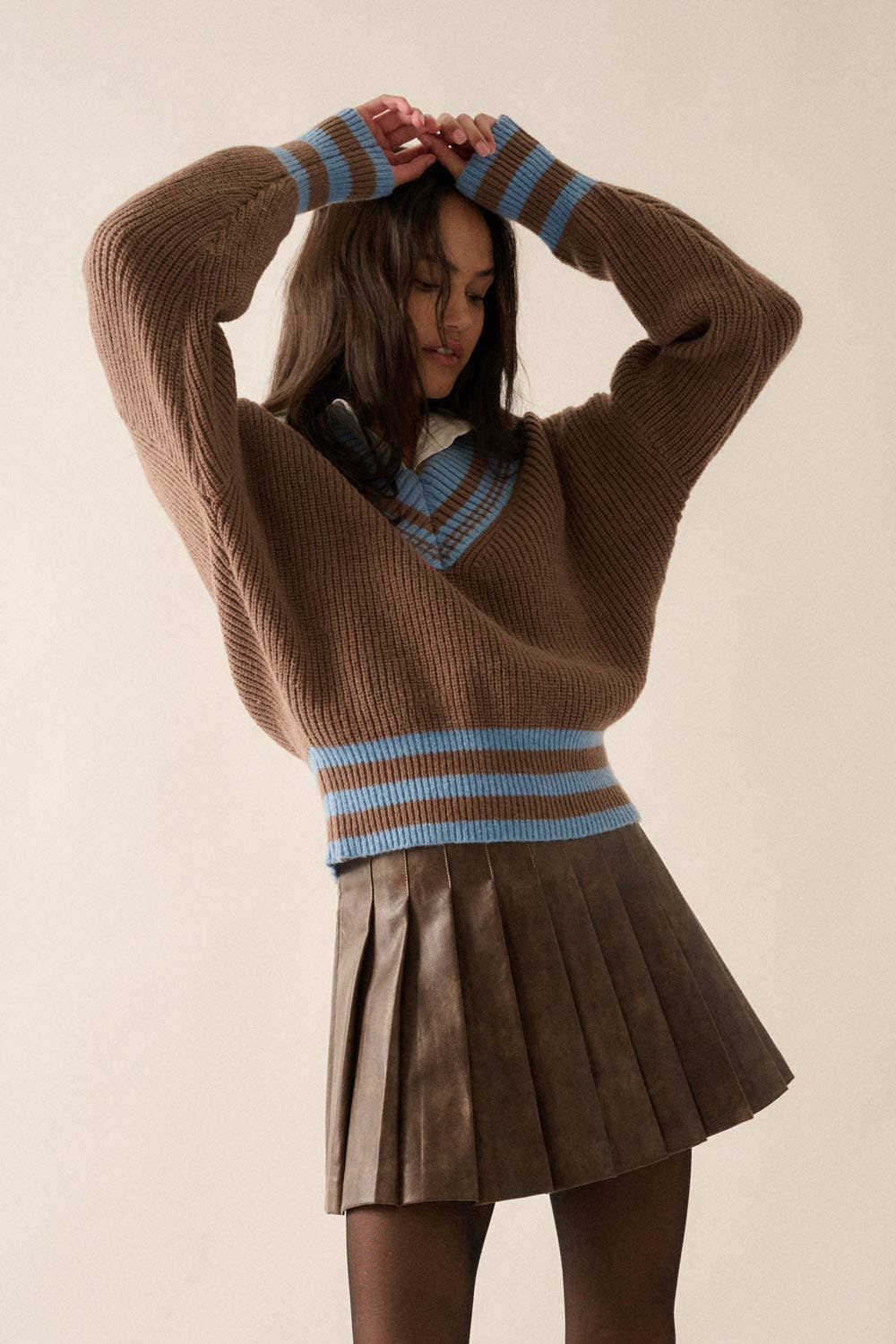 Solid Striped Rib-Knit Sweater