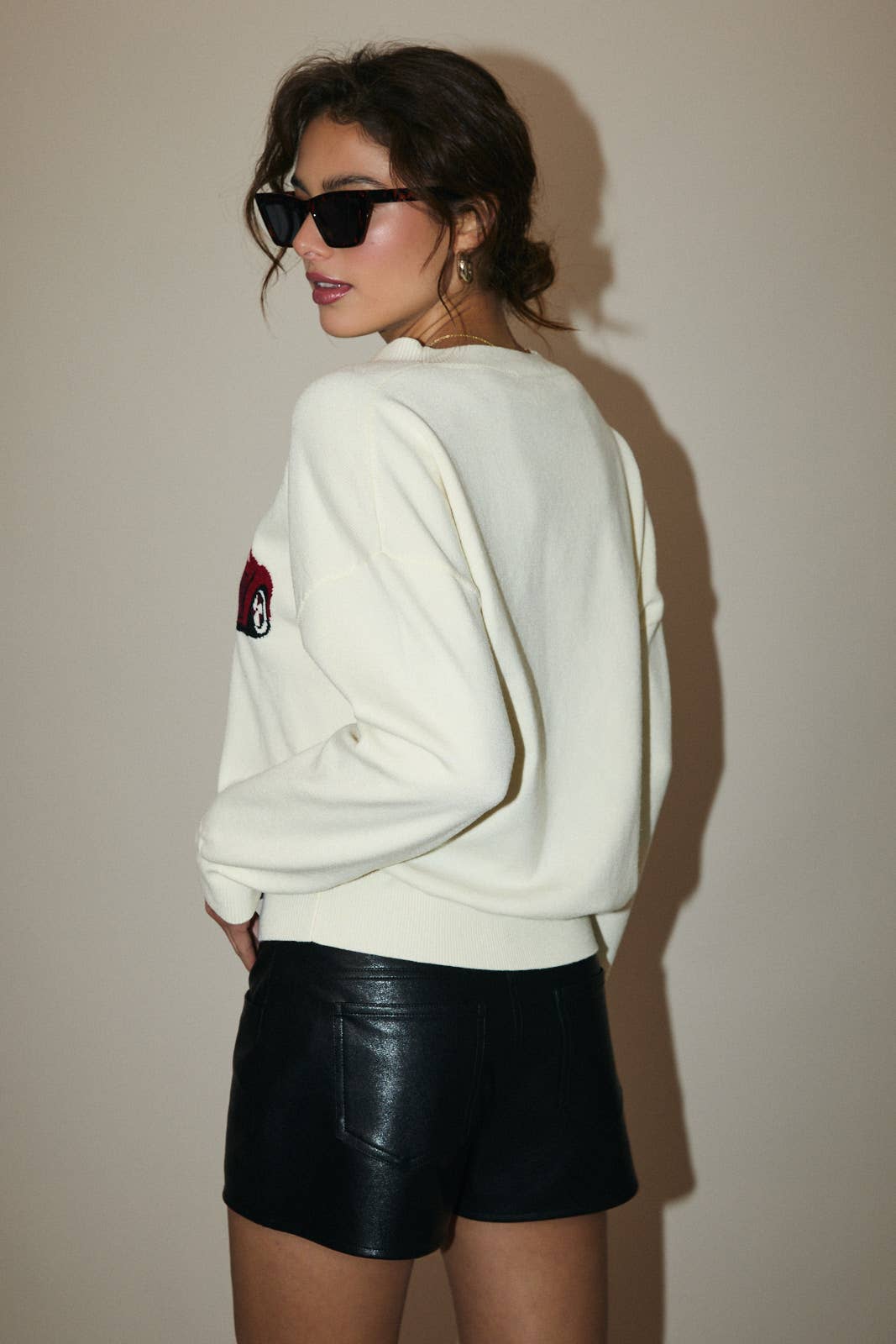 ROUND NECK LONG SLEEVE "CAR" GRAPHIC SWEATER