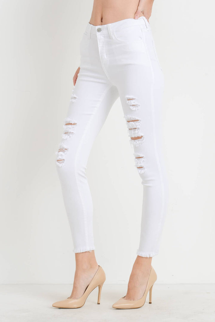 JUST BLACK DENIM - WHT - Super Distressed Skinny