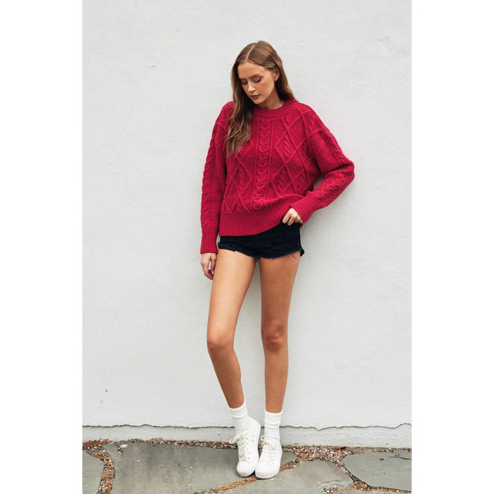 Chunky Cable Knit Sweater: MULBERRY