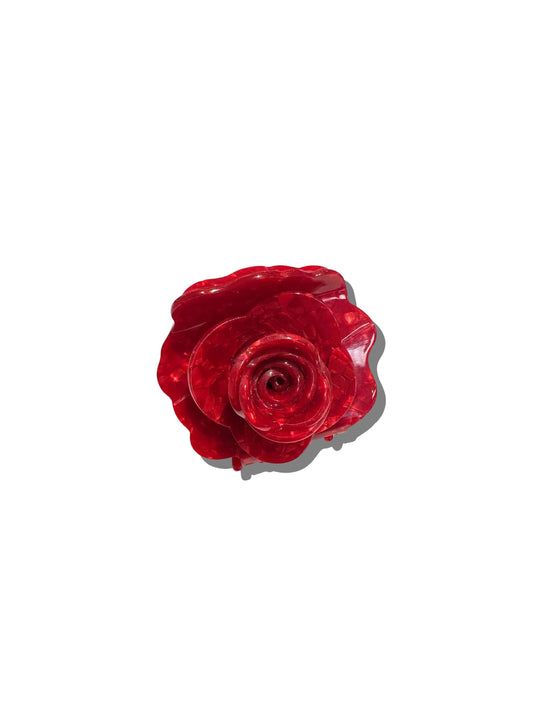 Solar Eclipse - Handmade Origami Rose Flower Claw Hair Clip: Red