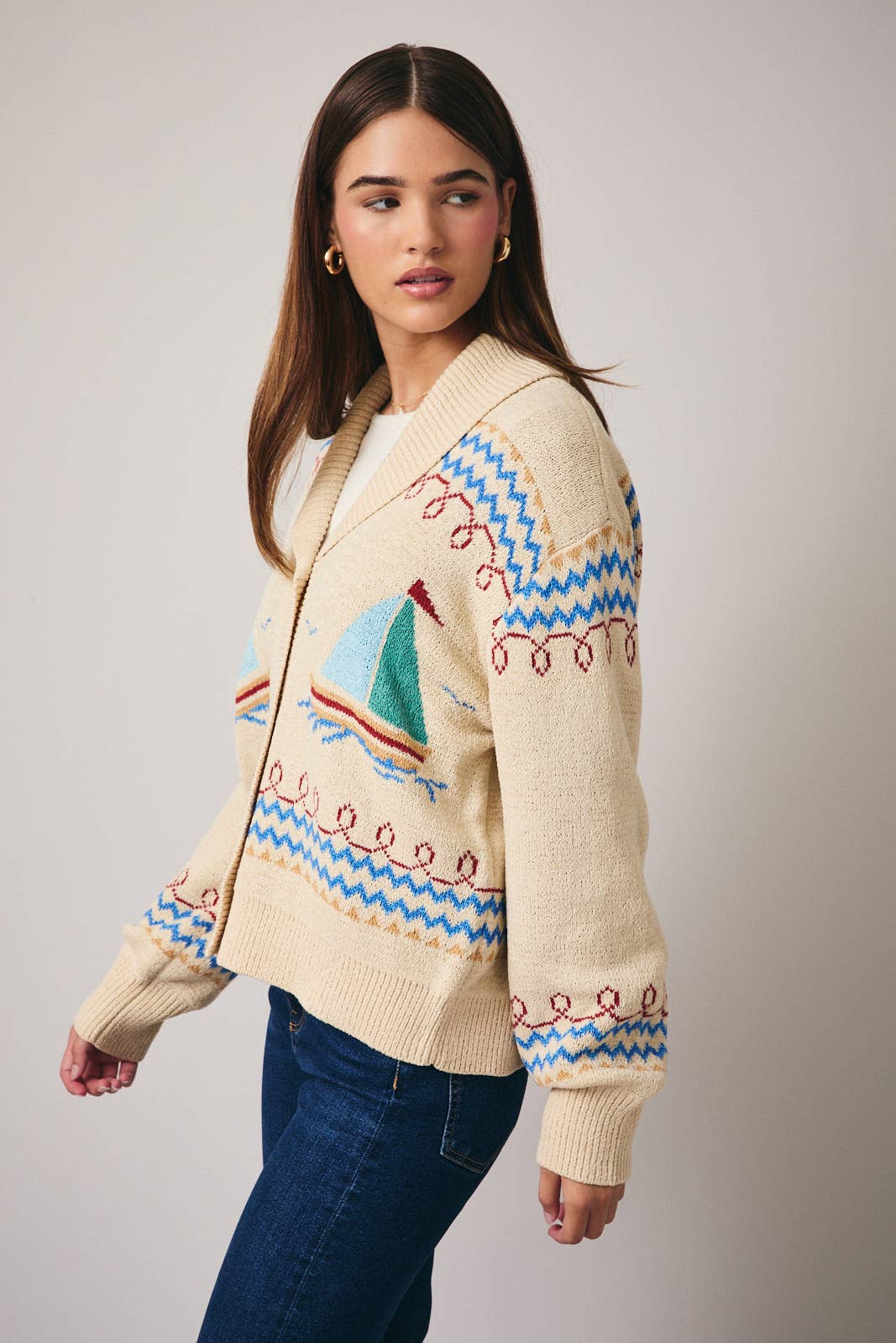 YACHT BUTTON UP OVERSIZE FIT SWEATER CARDIGAN