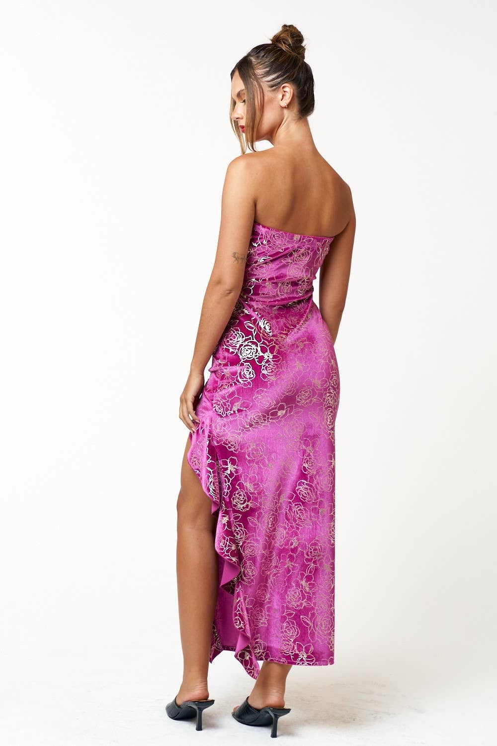 Floral Tube Ruffled Side Slit Maxi Dress