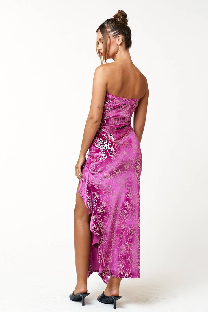 Floral Tube Ruffled Side Slit Maxi Dress