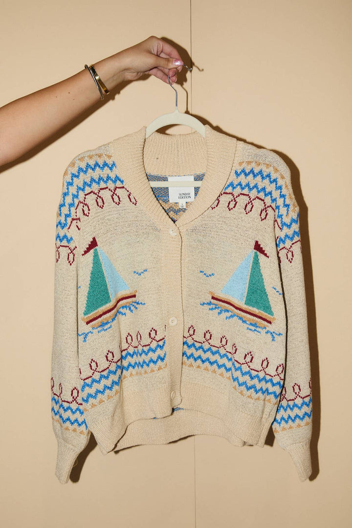 YACHT BUTTON UP OVERSIZE FIT SWEATER CARDIGAN