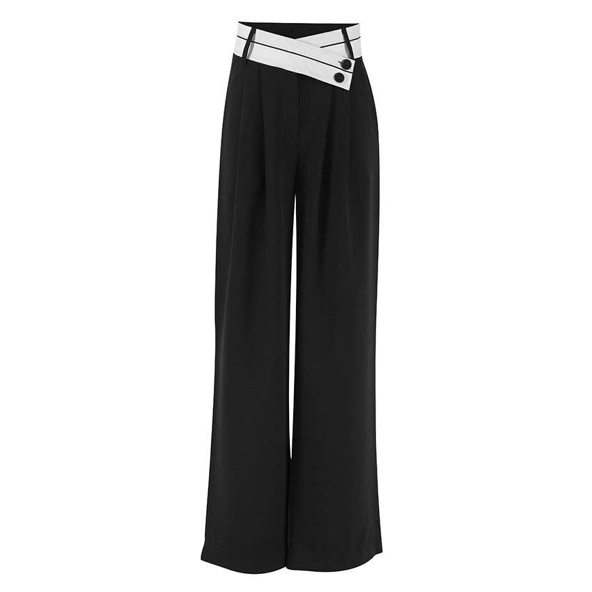 Black Split High Waist Wide Leg Loose Ladies Pant