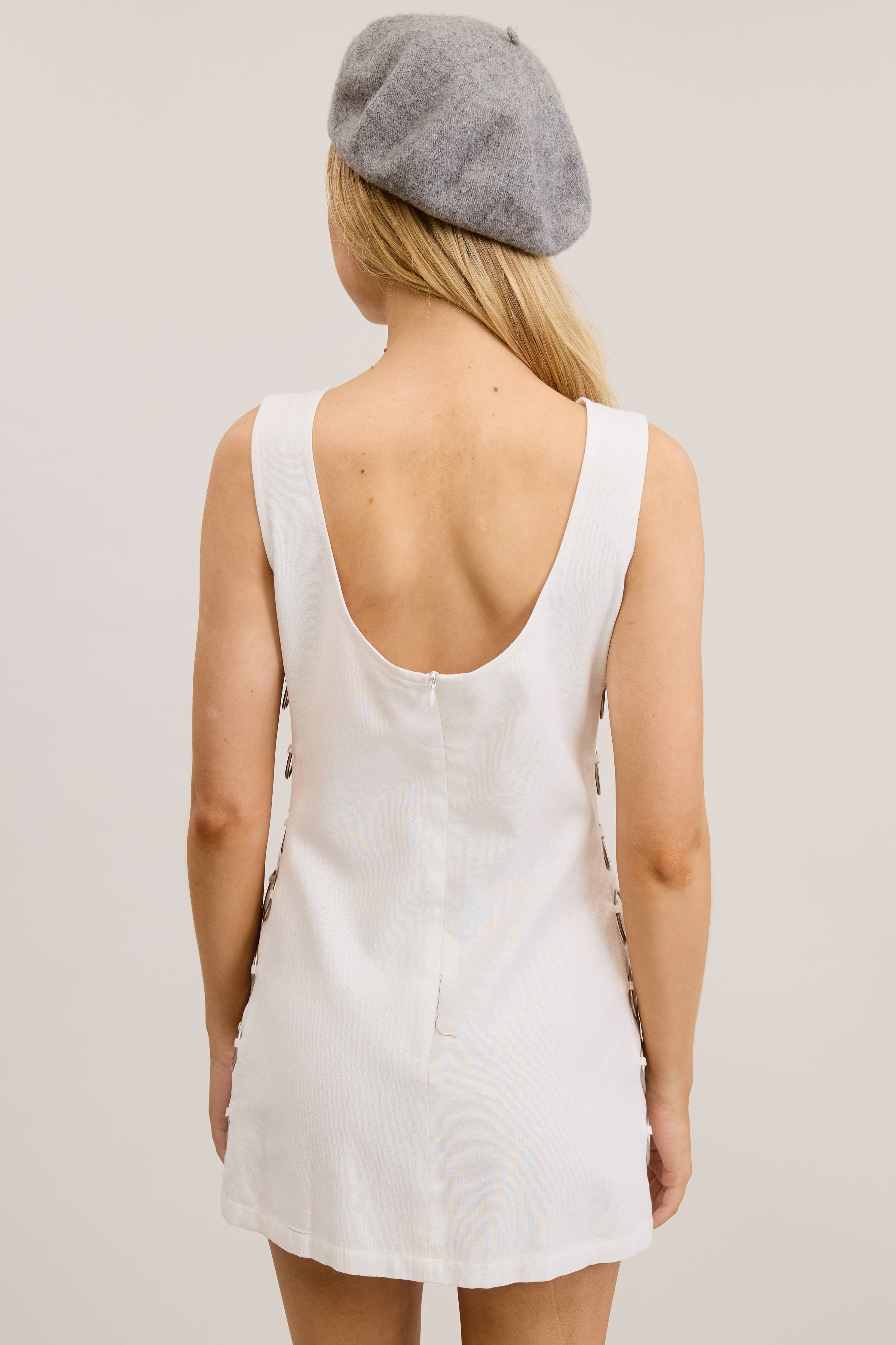CUT-OUT RING LINEN BACK ZIPPER MINI DRESS – Manifest Boutique