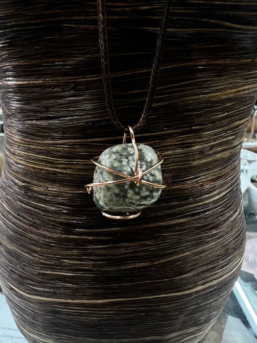Copper Wrapped Ocean Jasper Necklace