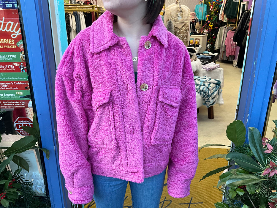 Faux Fur Pink Jacket w/ Pockets