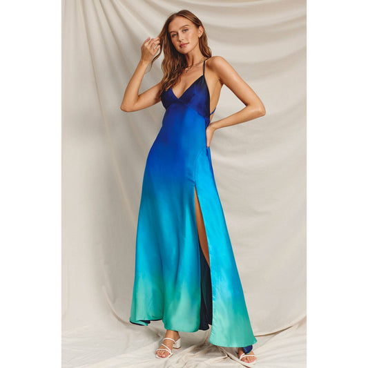 Radiance Ombre Open Back Plunging Maxi Dress