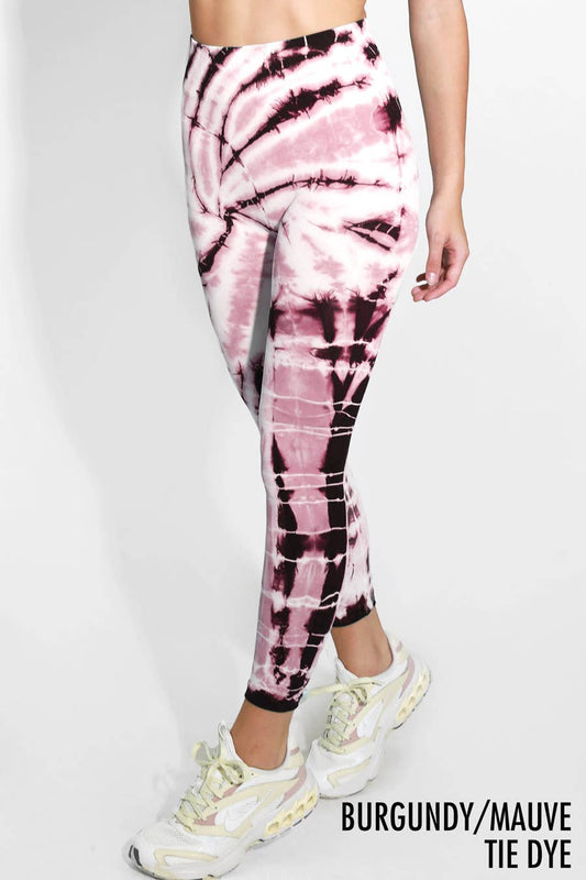 Spiral Tie Dye Leggings - BURGUNDY/MAUVE