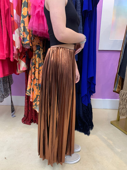 Alessandra Brown Metallic Lame Midi Skirt