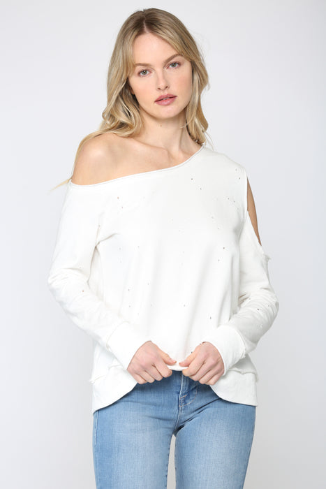 cut out shoulder long sleeve top