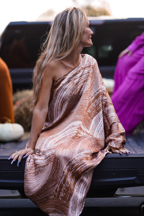 Satin Print One Shoulder Maxi Dress