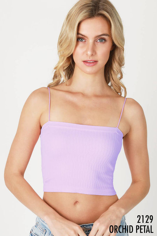 Skinny Strap Ribbed Cropped Cami: Orchid Petal