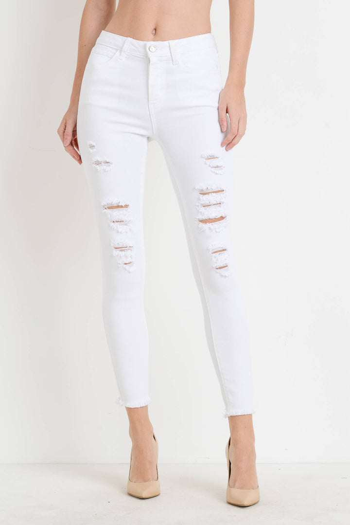 JUST BLACK DENIM - WHT - Super Distressed Skinny