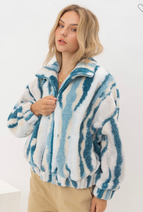 Collared Teal Sherpa Jacket