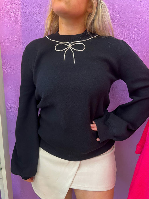 Rhinestone Bow Sweater