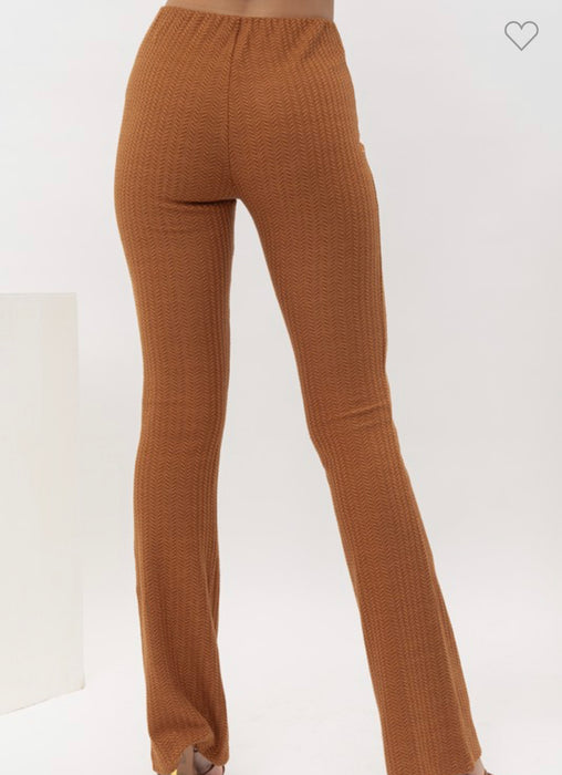 Textured Knit Flare Pants- Caramel